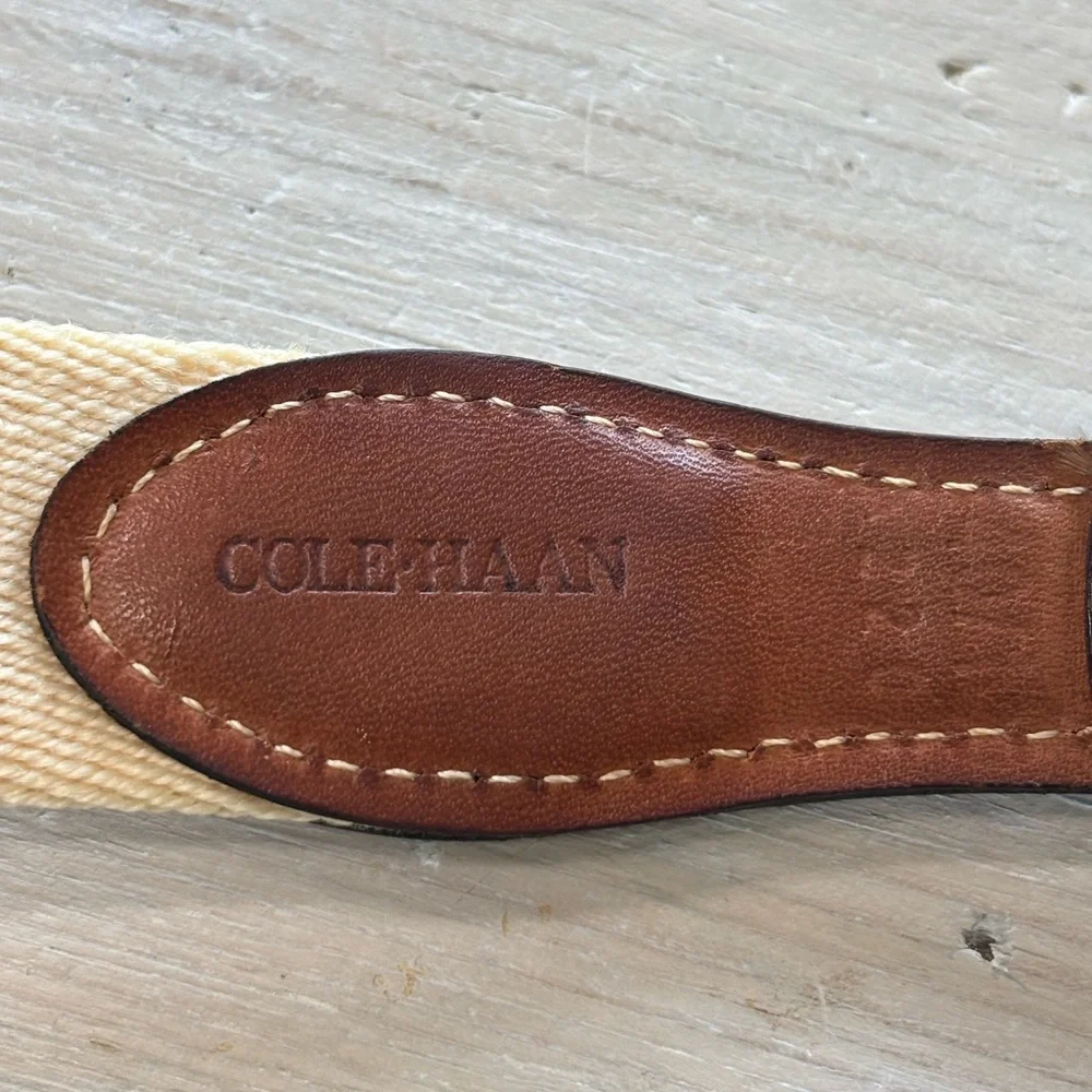 Vintage Cole Haan Woven Belt. Cream Brown Men’s Sz-40 Length-43” No Stretch